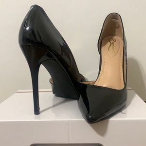 patent leather open side stiletto heels